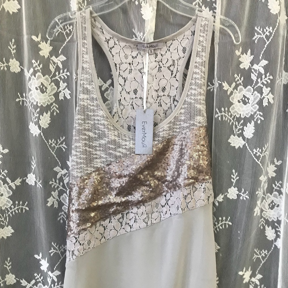 EVERMOUR SEQUIN LACE TANK TOP PARTY SHIRT SMALL